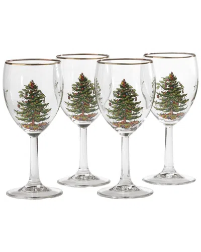 Spode Christmas Tree Set 4pk Wine Glasses In Transparent