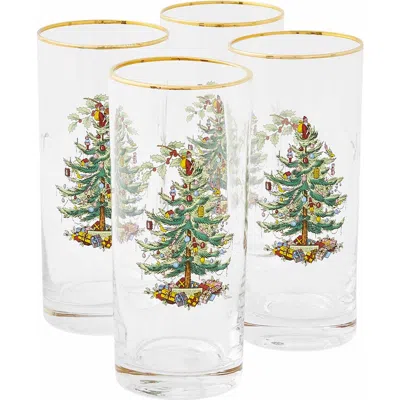 Spode Christmas Tree Set Of 4 Highball Glasses 15 oz In Green