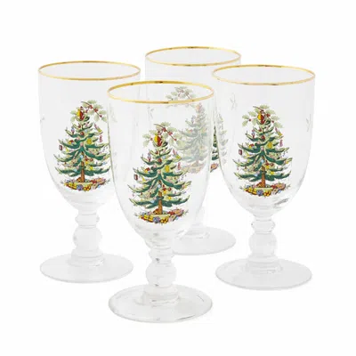 Spode Christmas Tree Set Of 4 Pedestal Goblets, 16 oz In Clear