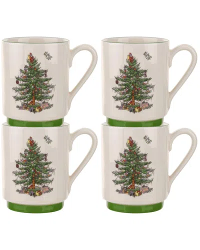 Spode Christmas Tree Set Of 4 Stacking Mugs In Multi