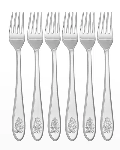 Spode Christmas Tree Set Of 6 Cocktail Forks In Metallic