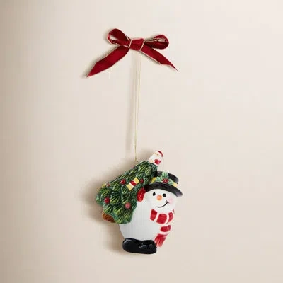 Spode Christmas Tree Snowman Carrying Tree Ornament In Multi