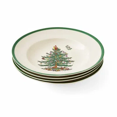 Spode Christmas Tree Soup Plates 9" In Brown;white;green
