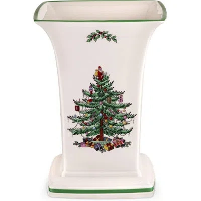 Spode Christmas Tree Square Vase - Festive Seasonal Home Decor In Multi