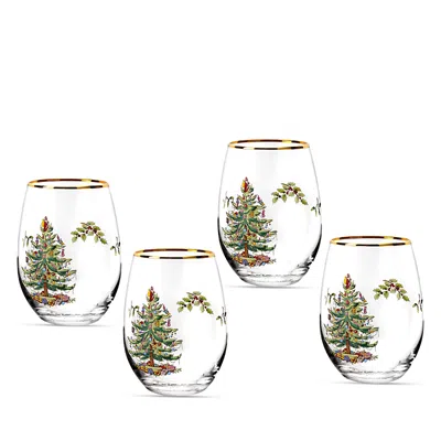 SPODE CHRISTMAS TREE STEMLESS WINE GLASSES, SET OF 4