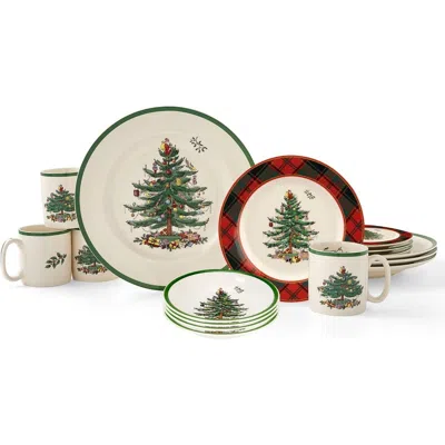 Spode Christmas Tree Tartan 16 Piece Dinnerware Set, Service For 4 In Multi