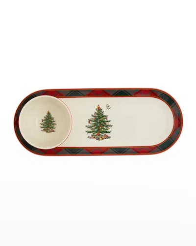 Spode Christmas Tree Tartan 2-piece Chip And Dip In Black