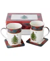 Spode Christmas Tree Tartan 5-pc. Mug & Tin Coaster Set In Multi
