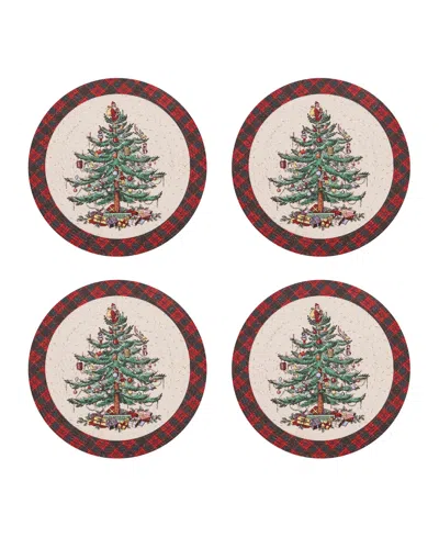 Spode Christmas Tree Tartan Braided Placemats, Set Of 4 In Multi
