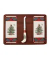 Spode Christmas Tree Tartan Cheese Board Knife Set In Green