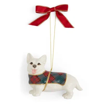 Spode Christmas Tree Tartan Corgi Ornament 3" In Multi