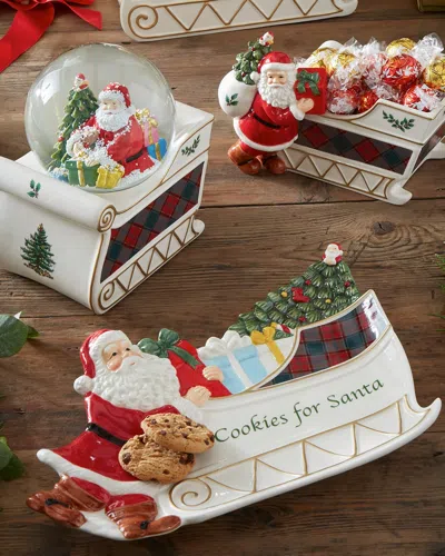 Spode Christmas Tree Tartan Figural Santa Sleigh Cookies For Santa Platter In Multi