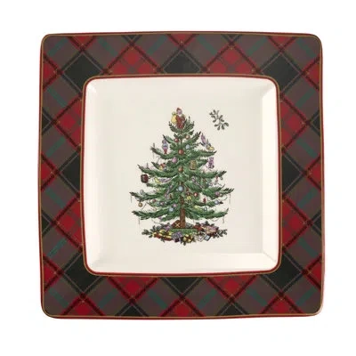 Spode Christmas Tree Tartan Square Platter 10" In Multi