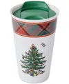 Spode Christmas Tree Tartan Travel Mug With Lid In Green