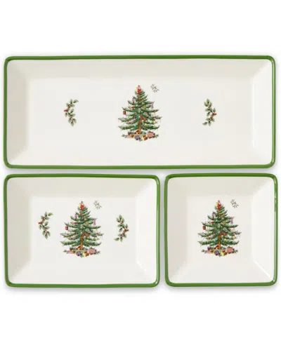 Spode Christmas Tree Traditional 3 Piece Nesting Tray In Green