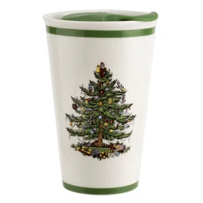 Spode Christmas Tree Travel Mug With Lid 8oz In Green