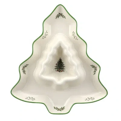 Spode Christmas Tree Tree Chip & Dip 13" In White;green