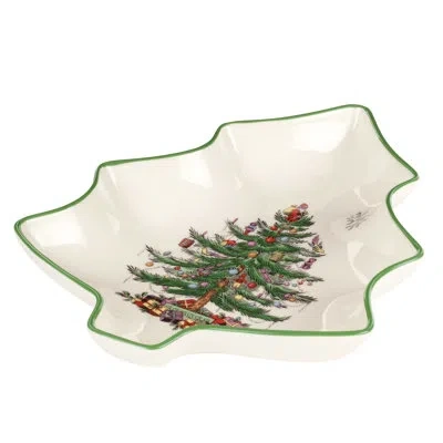 Spode Christmas Tree Tree Dish 9" In White;green;red