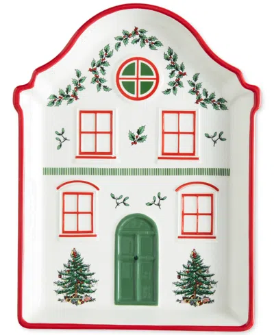 Spode Christmas Tree Village Tidbit Tray, Red In Multi