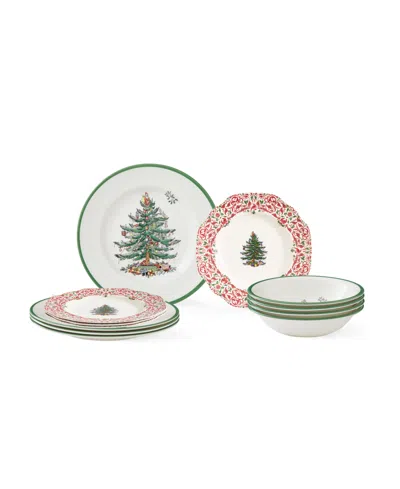 Spode Christmas Tree Yuletide 12-piece Dinnerware Set, Service For 4 In Green