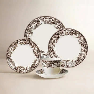 Spode Delamere 5-pc Place Setting In Brown;white