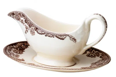 Spode Delamere Sauce Boat And Stand In Brown