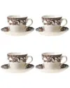 Spode Delamere Set Of 4 Teacups & Saucers In Brown
