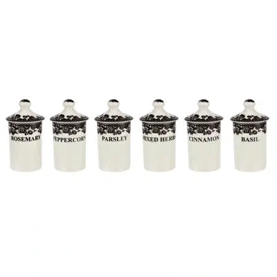 Spode Delamere Spice Jars S/6 2x4.5" In White;rich Brown