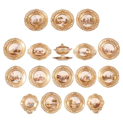 Pre-owned Spode Dessert Service With Landscape Views In Sand