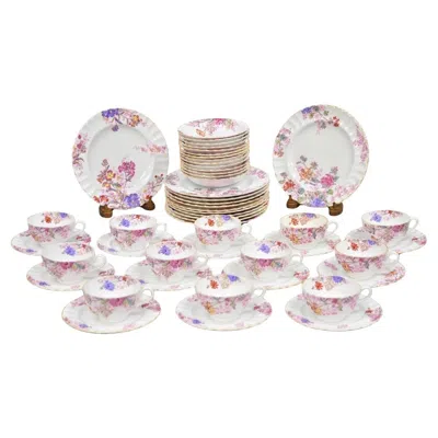 Pre-owned Spode England "chelsea Garden" Bone China Porcelain Dinner Set 51 Pc Set In Gray