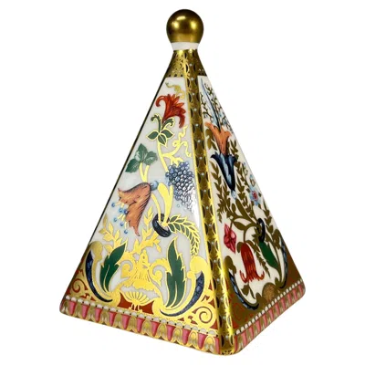 Pre-owned Spode English  Bone China Pyramid, Gilded Imari Paperweight In Sand