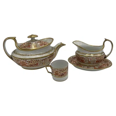 Pre-owned Spode Fine 4 Pc,  Porcelain Rust And Gilt Personal Tea Service C. 1820 In Brown