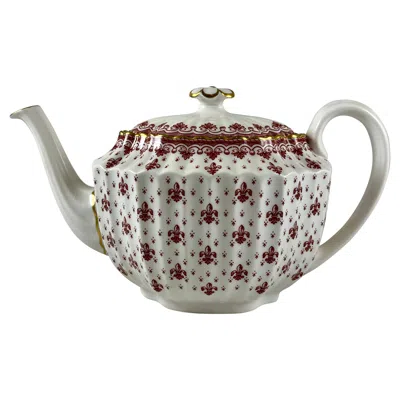 Pre-owned Spode Fleur De Lys Red & Gold Bone China Fluted Chelsea Tea Pot