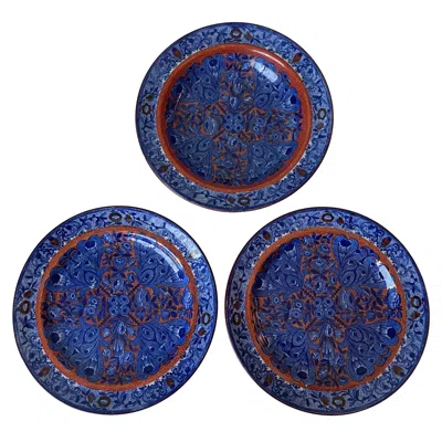 Pre-owned Spode Flower Cross Clobberware Dishes, Set Of 3 In Purple