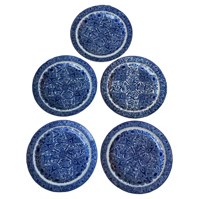 Pre-owned Spode Flower Cross Pearlware Plates, Set Of 5 In Purple