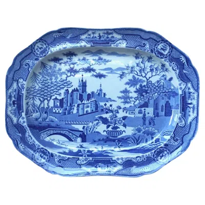 Pre-owned Spode 'gothic Castles' Large Blue And White Staffordshire Platter, Circa 1815