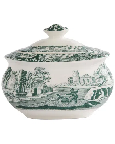Spode Green Italian 9oz Covered Sugar Bowl In White