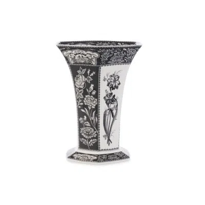 Spode Heritage Collection Hexagonal Vase Floral 10.5" In Black