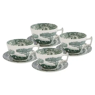 Spode Heritage Green Italian 10 Oz. Breakfast Cups & Saucers, Set Of 4