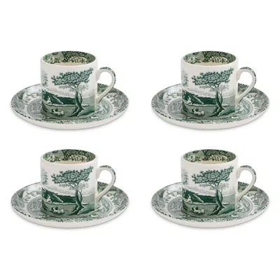 Spode Heritage Green Italian Espresso Cup And Saucer, Set Of 4