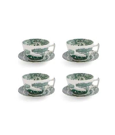 Spode Heritage Green Italian Teacup And Saucers, Set Of 4