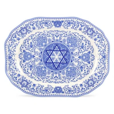 Spode Judaica Oval Platter 14" In Blue;white