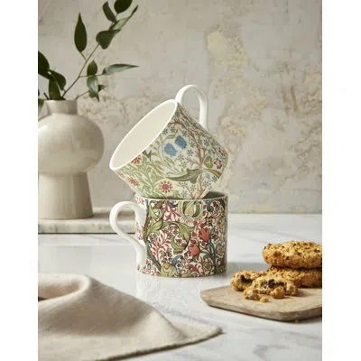 Spode Morris & Co Mugs S/2 Blackthrn & Gldn Lily In White