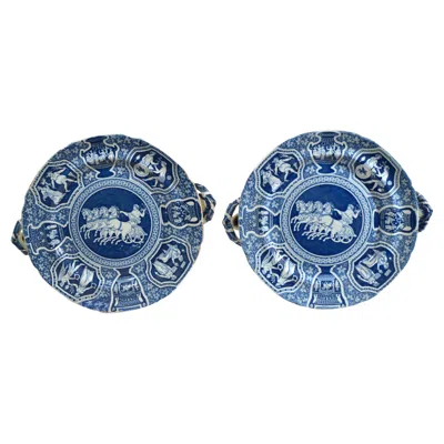 Pre-owned Spode Neo-classical Greek Pattern Blue Printed Hot Water Dishes