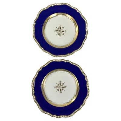 Pre-owned Spode Pair Antique English Porcelain Plates Blue & Gold  Very Early 19th Century