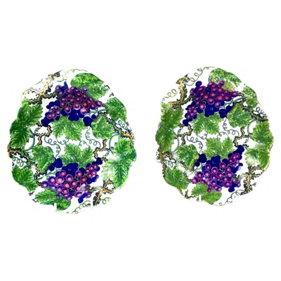 Pre-owned Spode Pair Antique  Green Grapes Pattern Dishes England Circa 1820 In Purple