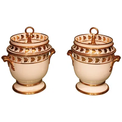 Pre-owned Spode Pair Of 19th Century  Porcelain Ice-pails In Sand