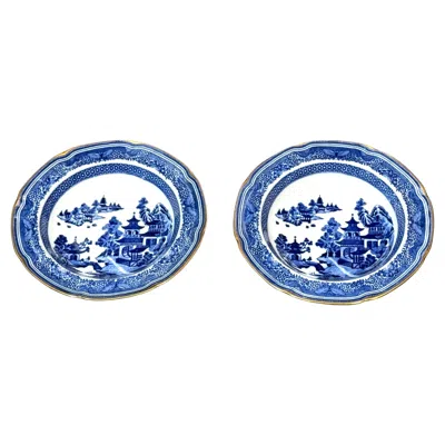 Pre-owned Spode Pair Of Early 19th Century  Blue And White "pagoda" Stone China Bowls, 1825
