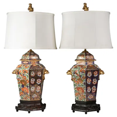 Pre-owned Spode Pair Of English Porcelain Hexagonal Imari-pattern Lamps, , Circa 1820 In Sand