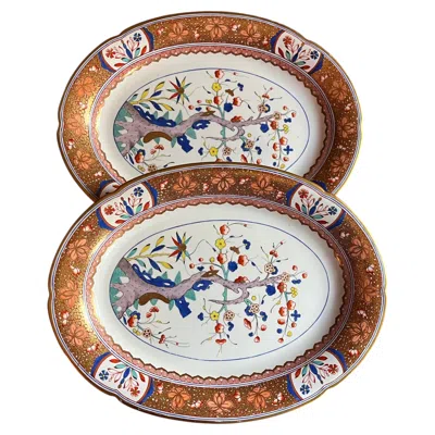Pre-owned Spode Pair  Porcelain Oval Platters In The Chinoiserie Kakiemon Pattern 282 In Beige